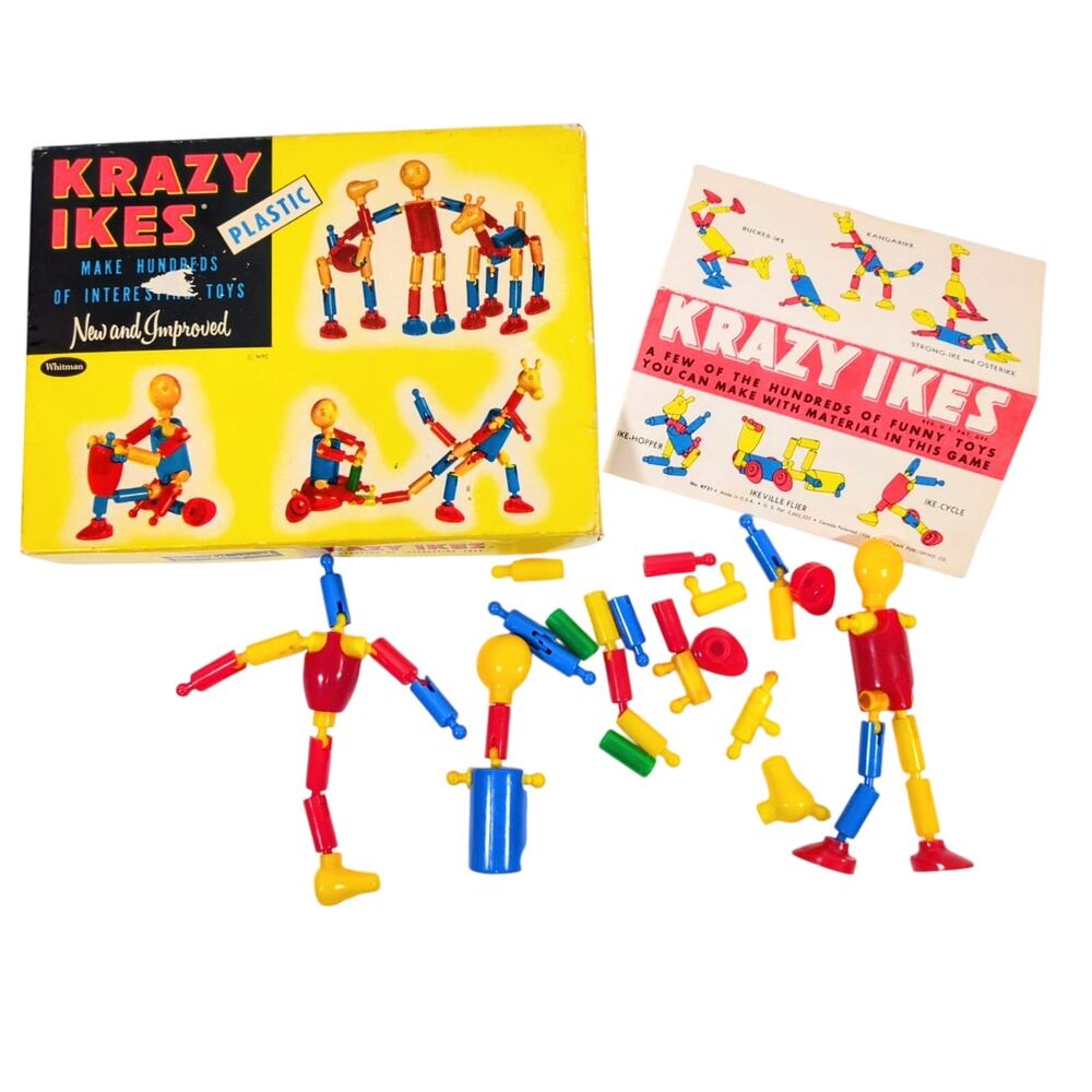 Vintage Krazy Ikes Plastic Building Set Whitman In Box Complete With Guide 1954